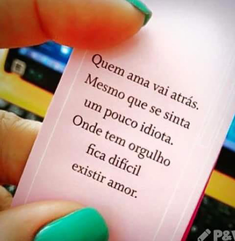 Quem ama vai atrás. Mesmo que sinta um pouco idiota. Onde tem orgulho fica difícil existir amor.